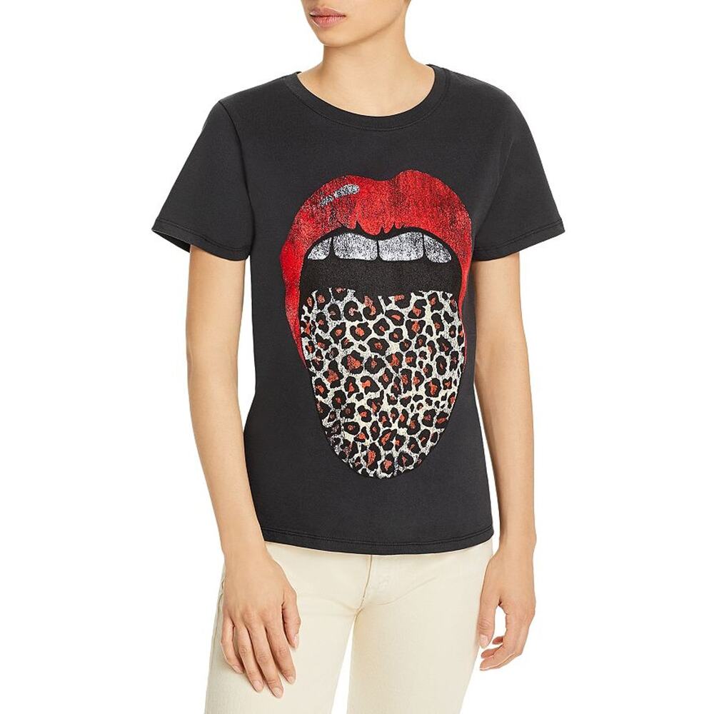 Prince Peter Women's L Leopard Tongue Black Graphic Tee Crew T-Shirt USA G14-18
